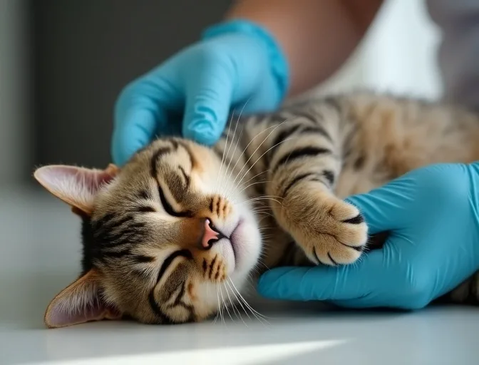 Specialist carefully handling a deceased cat with dignity in Merrimu