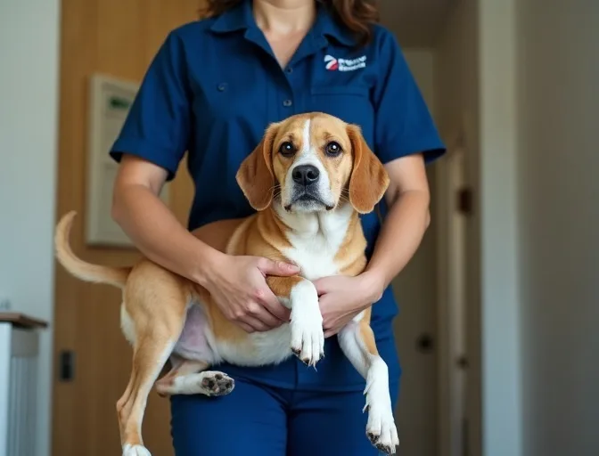 Technician respectfully transporting a deceased dog in Merrimu